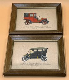 Antique Car Pictures In Wood Frame Lot Of 2 - (FR)