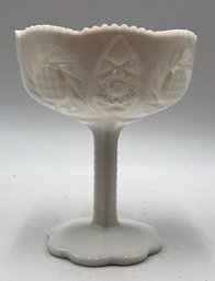 RARE Vintage Kemple Pressed Milk Glass Long Stem Compote WITH Scalloped Base
