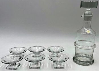 Vintage Romanian Clear Glass Decanter With Glass Dishes