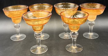 Gorgeous Hand Blown Glass Margarita Glasses Set Of 6 (1 Of 2) - (K5)