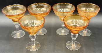 Gorgeous Hand-Blown Glass Margarita Glasses Set Of 6 (2 Of 2) - (K3)