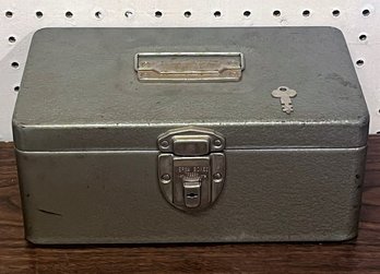 Vintage Metal Storage Lock Box With Key
