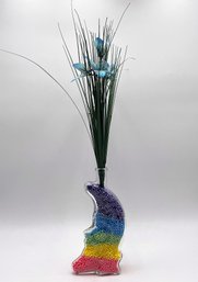 Faux Flower Glass Moon Vase Decoration