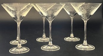 Martini Glasses With Etched Swirl Patterns Set Of 6 - (K11)