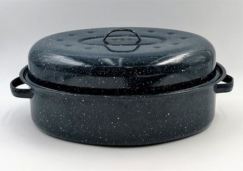 Vintage Black Speckled Oval Roasting Pan