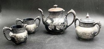 Vintage OSBORN & CO 123 Quadruple Plated Silver Teapot - Cream & Sugar Set - (FR)