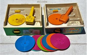 2 Vintage Fisher Price Record Players With 8 Records