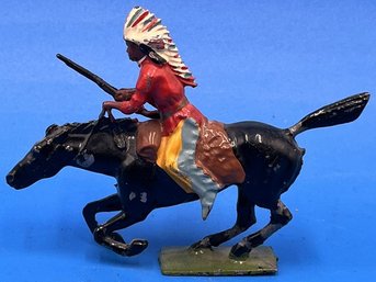 Vintage Cast Iron Metal Native American On Horseback - (A5)