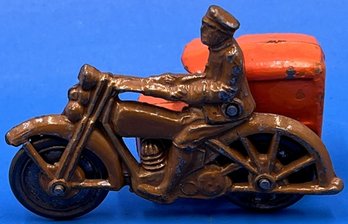 Vintage Barclay Slush Cast Lead Delivery Motorcycle With Sidecar - (A5)