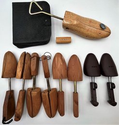 Lot Of Cedar Shoe Stretchers & Vintage Shoe Cleaning Kit