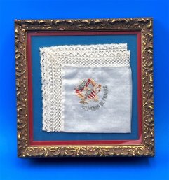 Vintage Souvenir De France Handkerchief In Wood Box Frame #1