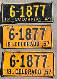 Vintage Colorado License Plates 1949 & 1957 - Lot Of 3 - (G)