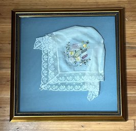 Vintage Souvenir De France Handkerchief In Wood Frame #2