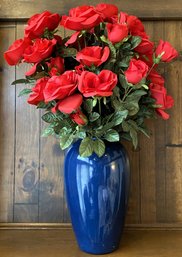 Faux Roses In Ceramic Vase- (D)