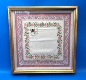 Vintage Souvenir De France Handkerchief In Wood Frame #3