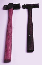 2 Vintage Wood Handle Ball Peen Hammers - (BT)