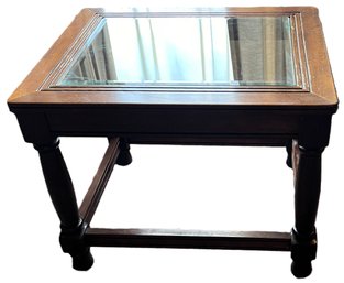 Vintage Wooden Side Table With Glass Topper - (B1)
