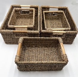 Rectangular Woven Wicker Baskets With Handles