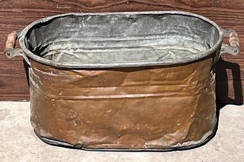 Vintage Copper Tub With Wood Handle - (G)