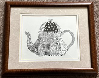 Framed Teapot Drawing By J. Baker - (B1)