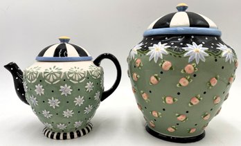 Mary Engelbreit Ink 1998/1999 By Michael & Co. Ceramic Cookie Jar & Teapot - (K)