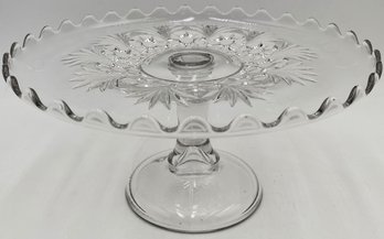 Vintage Pressed Glass Cake Plate - (K)