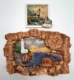 Hand Painted Ceramic Wall Hanging & Trivet Featuring Lighthouses LH20