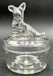 Vintage Pressed Glass, Lidded Bowl With Dog Topper - (K11)