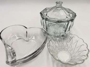 3 Vintage Pressed Glass Dishes - (K)