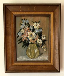 Vintage Flower Vase Painting Signed By The Artist In Wood Frame - 1969 - (FR)
