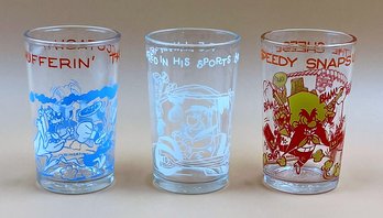 Lot Of 3 Vintage Promotional Welch's Jelly Glasses - Flintstones, Yosemite Sam, Tasmanian Devil, Daffy Duck