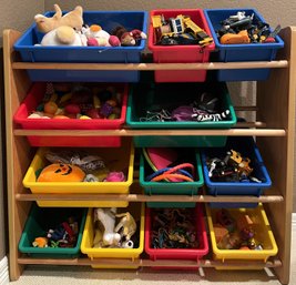 Wood Toy Organizer Plastic Bins & Toys - (PR)