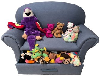 Child's Loveseat With 35 Bean Bag Animals & Parrot Puppet - (PR)