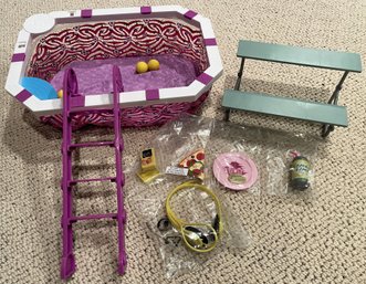 American Girl Outdoor Set:  Pool, Picnic Table, Food, Headphones - (PR)