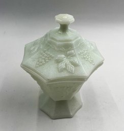 Vintage Milk Glass Lidded Bowl On Pedestal G10