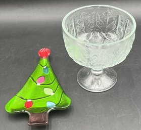 Christmas Tree Dish & Pedestal Dish Goblet - (K8)