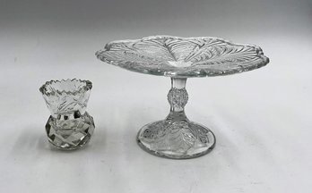 2 Pieces Of Vintage Glass - Vase & Pedestal Plate  G16