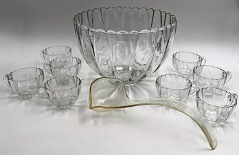 Vintage Pressed Glass Punch Bowl & Cups G21