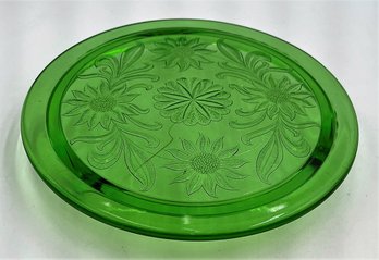Uranium Depression Jeanette Glass Footed Floral Cake Plate G25