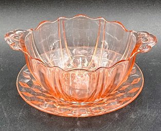 Anchor Hocking Oyster & Pearl Pink Depression Glass Bowl & Plate