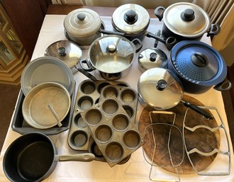 Large Lot Of Pots & Pans, Baking Pans, Pizza Stone, & Casserole Trivets - (K)