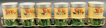 Antique 1920's Spice Tins In Holder Hand Painted - (K1)
