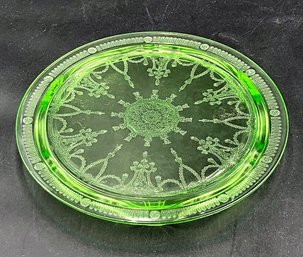 Vintage Anchor Hocking Green Glass Footed Cake Plate