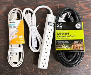 Lot Of 3 - Extension Cords & Power Strip - 2 Are New In Packaging