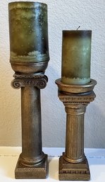 2 Set Of Gold Tone Grecian Pillar Candle Holders