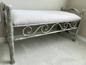 Metal Bench With Scroll Work & Ivory Cushion