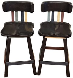 Vintage Wood Backrest Swivel Seat Bar Stools - (FR)