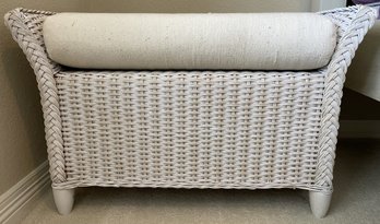 White Wicker Bench With Ivory Cushion