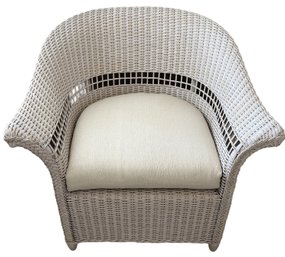 White Wicker Chair With Ivory Cushion