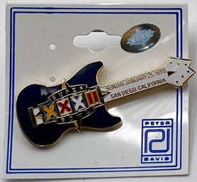 Super Bowl XXXII - Guitar Shaped Enamel Pin - 1998 - New In Packaging